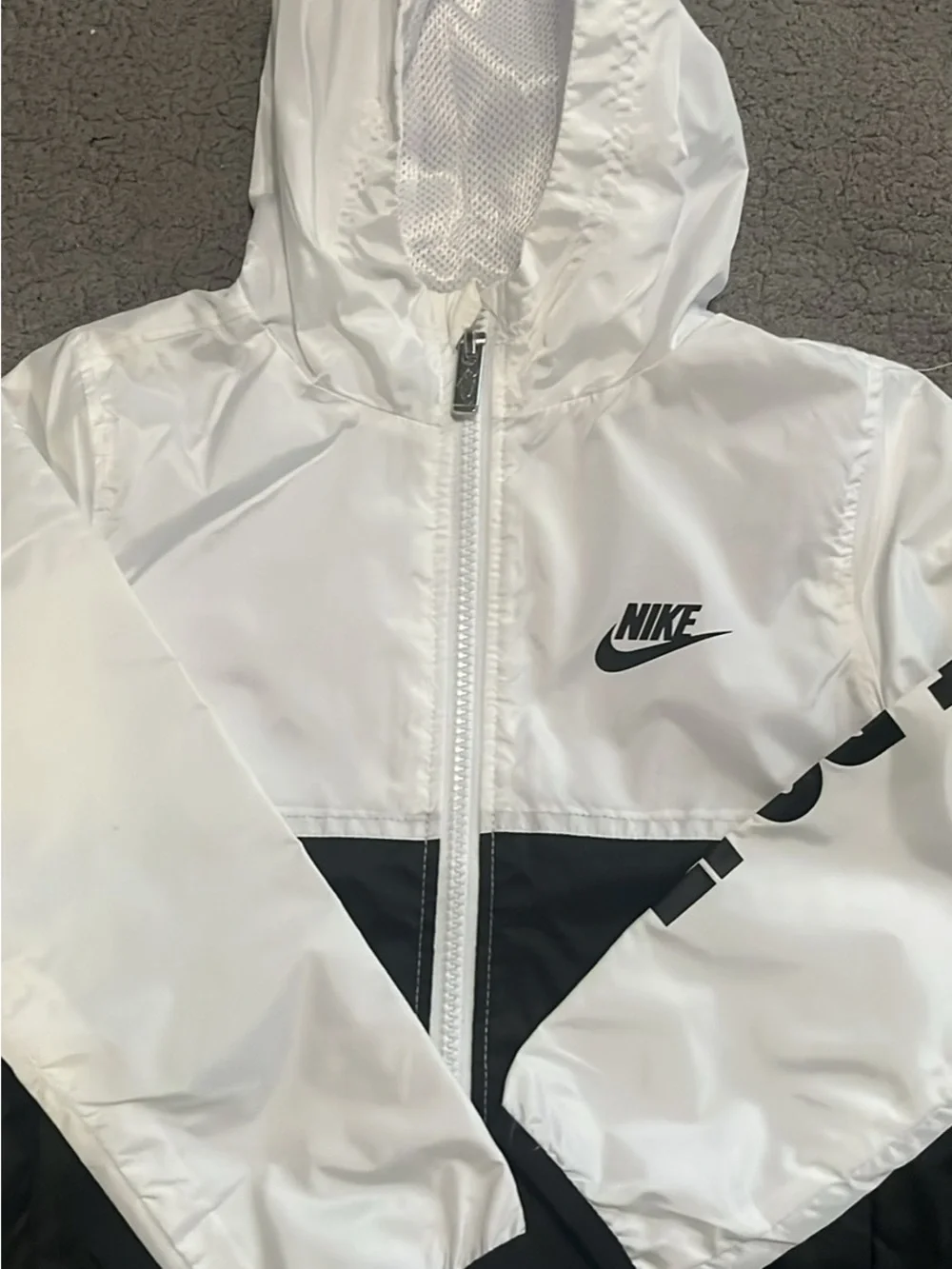 Nike White and Black Kids Hooded Rain Jacket